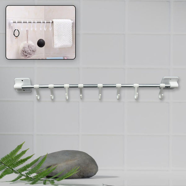 Wall-mounted kitchen rack with 8 hooks, stainless steel