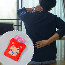 Small hot water bag with pink cat design, ideal for pain relief and warmth