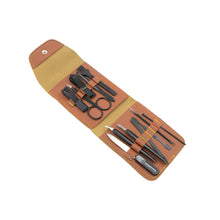 Portable grooming kit with 12 tools, ideal for face treatment, manicure, and pedicure.