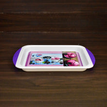 Small, durable plastic tray for use in kitchen and other areas.