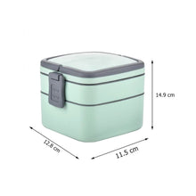 Bento lunch box with green double layers and handle