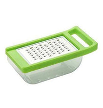 Cheese grater with stainless steel blades, also used for slicing and chopping.