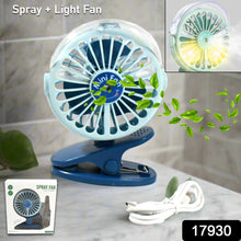 Portable Clip-on Fan, Battery Operated, With Light & Spray, Small Yet Powerful USB Table Fan, 3-Speed Quiet Rechargeable Mini Desk Fan, 360° Rotation, Personal Cooling Fan for Home, Office, Camping