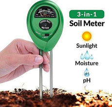 3-way soil meter for moisture, pH, and light testing.