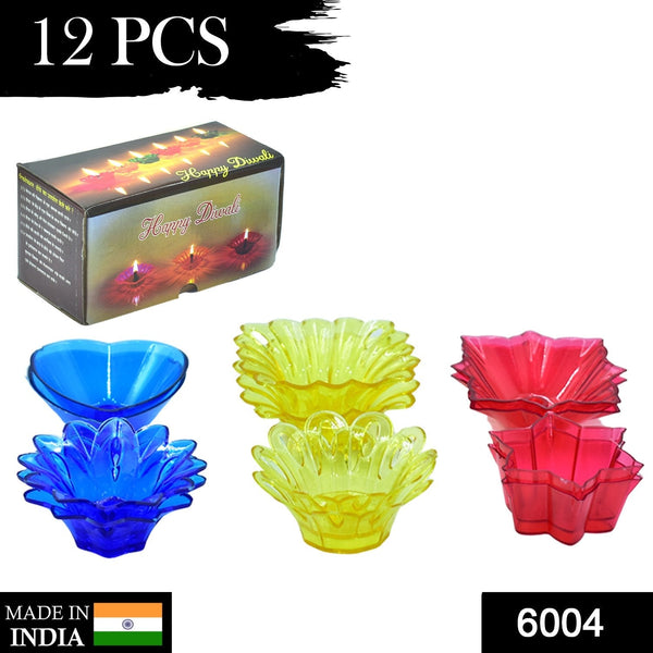 Diwali diya cup with multi-shape designs, multicolor plastic set