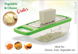 Versatile cheese grater with stainless steel blades for various cutting tasks.