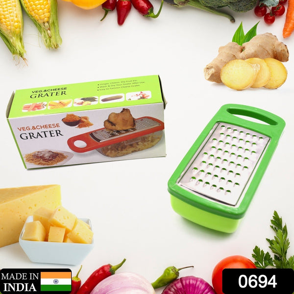 Multi-functional cheese grater with stainless steel blades for slicing and chopping.